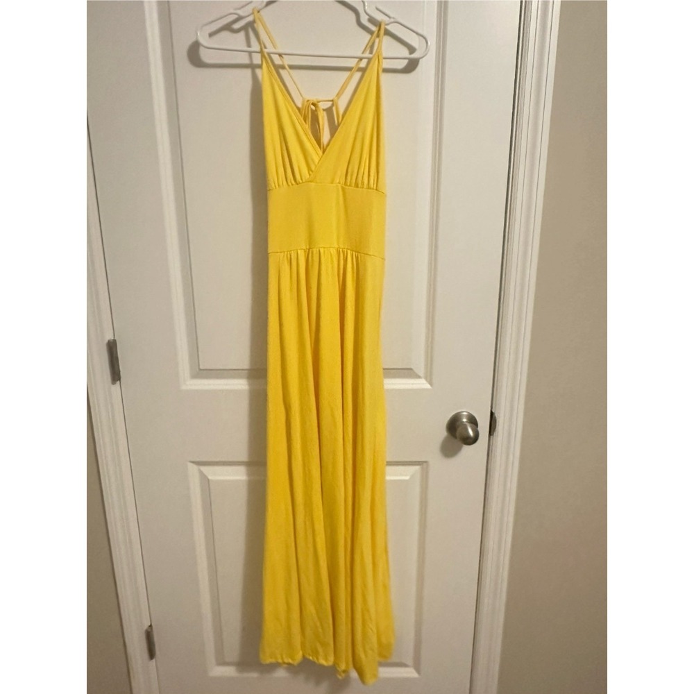 Women's Yellow Maxi Dress Size S‎ Strappy Flowy Surplice Neck Cocktail Vibrant